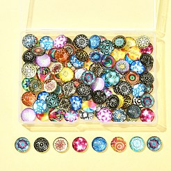 100 Stück bedruckte halbrunde Kuppel-Cabochons aus Glas&nbsp;GGLA-FS0001-13