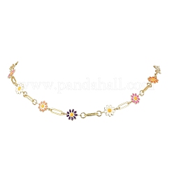 Collane da donna con catena a maglie di fiori colorati in ottone smaltato.&nbsp;NJEW-JN06367