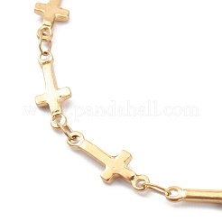 304ステンレススチールクロスリンクブレスレット  カニカン付き  ゴールドカラー  7-3/8インチ（18.7cm）&nbsp;BJEW-JB06062