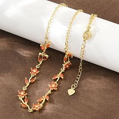 Collares de cadena con eslabones florales de latón con circonitas cúbicas engastadas&nbsp;KK-CBA4547-18G-09