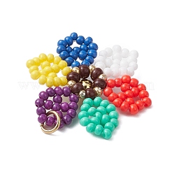 シードビーズ ビーズチャーム  304ステンレススチール製丸カン付き  花のペンダント  カラフル  28.5x24.5x5.5mm  穴：3.5mm&nbsp;PALLOY-MZ00337