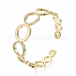 Браслеты-манжеты с прозрачным кубическим цирконием из латуни с микропаве&nbsp;BJEW-S142-016-NF