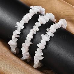 Эластичные браслеты унисекс с чипом из натурального радужного лунного камня и бусинами BJEW-S143-37