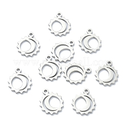 304ステンレススチールチャーム  月と太陽  ステンレス鋼色  11x9x1mm  穴：1mm&nbsp;STAS-CJC0008-18P