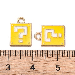 合金エナメルチャーム  疑問符チャーム付きの正方形  ゴールドカラー  ゴールド  12.5x9x1mm  穴：1.6mm  10個/セット&nbsp;ENAM-Q001-08G-01