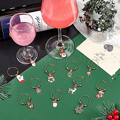 24 pz. 12 stili albero di Natale e fiocco di neve e calzino e Babbo Natale ciondoli pendenti in lega smaltata per calici da vino con perla di vetro&nbsp;AJEW-BC0003-12