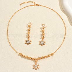 Комплекты серег и ожерелий из винтажной латуни с микропаве из прозрачных кубических цирконий в форме снежинок для женщин&nbsp;GB9522