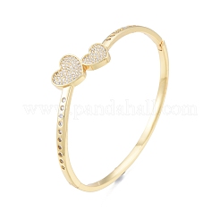 Прозрачные браслеты с двойным сердцем из кубического циркония BJEW-G651-01G