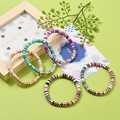 Bracelets extensibles perlés heishi en pâte polymère à la main&nbsp;BJEW-JB05604