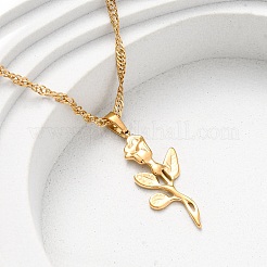 Женские ожерелья с подвеской в виде цветка розы из нержавеющей стали 304 NJEW-K255-52G