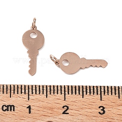 イオンプレーティング（IP）304ステンレススチールチャーム  レーザー切断  丸カン付き  キー  ローズゴールド  15x6x0.7mm  丸カン：3x0.4ミリ  2.2mm内径&nbsp;A-STAS-S116-070RG