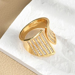 Латунные микро проложить манжеты кольца кубического циркония RJEW-C130-01G