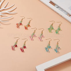 Стеклянная труба серьги с кисточками и цветком EJEW-JE05192