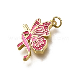 Октябрь рак груди розовая лента осведомленности латунные эмалевые подвески&nbsp;KK-G525-10G-07