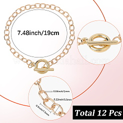 12шт сплава кабельные цепные браслеты для женщин и мужчин&nbsp;BJEW-SC0001-60G