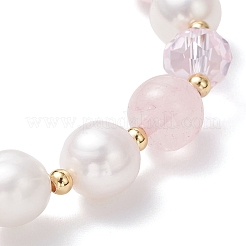 Эластичные браслеты из бусин натурального розового кварца и культивированного пресноводного жемчуга BJEW-JB12856-02