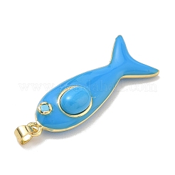 海で染めた合成ターコイズのペンダント  真鍮エナメルの魚のチャーム  18KGP本金メッキ  長持ちメッキ  ラックめっき  鉛フリー＆カドミウムフリー  ディープスカイブルー  44x15x8.5mm  穴：5x3mm&nbsp;X-GG-CBA6980-12G-F
