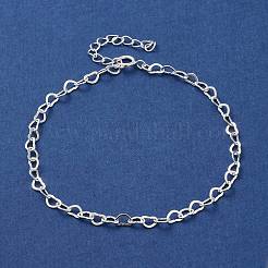 女性用スターリングシルバーハートリンクチェーンブレスレット925個  銀  6-3/4インチ（17cm）&nbsp;BJEW-E101-01S-04