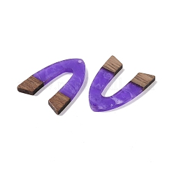 レジン＆ウッドパーツ  アーチチャーム  青紫色  37.5x28.5x3.5mm  穴：2mm&nbsp;WOOD-F015-16A