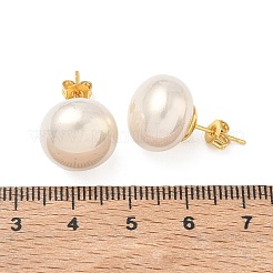 真鍮とABS樹脂製のイミテーションパールスタッドピアス（女性用）  ラウンド  長持ちメッキ  ラックめっき  鉛フリー＆カドミウムフリー  ゴールドカラー  リネン  13.5mm&nbsp;PL-CBA760A-14B-G02