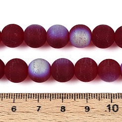曇った透明ガラスビーズ連売り  ラウンド  半分メッキ  ABカラーメッキ  暗赤色  9.5~10mm  穴：1.2mm  約39~41個/連  14.57~15.75''（37~40センチメートル）&nbsp;LS-GLAA-T032-T10mm-MBB20