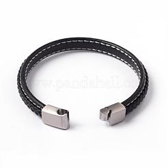模造革組紐ブレスレット  304ステンレススチール製マグネット留め具付き  ステンレス鋼色  220x9x5mm&nbsp;BJEW-E293-04P