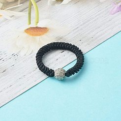 編組ナイロン糸フィンガーリング  真鍮マイクロパヴェキュービックジルコニアビーズ  プラチナ  3mm  内径：16.8~17mm&nbsp;RJEW-JR00364-01