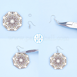 DIYダングルピアス作成キット  花柄プリントのバスウッドペンダントと真鍮製のピアスフック付き  混合形状  ミックスカラー  ピアスフック：19mm  ピン：0.7mm  32個/セット&nbsp;DIY-SC0011-16