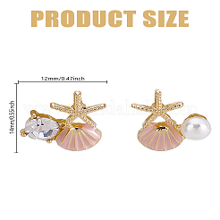 Асимметричные серьги со стразами и пластиковым жемчугом&nbsp;EJEW-LP0003-96C