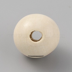 プリントウッドビーズ  染色されていない  笑顔の模様で丸い  リネン  19.5x17.5mm  穴：4.2mm&nbsp;WOOD-WH0001-06B