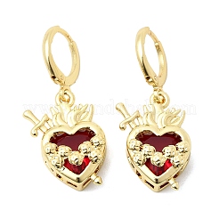 Серьги-кольца из латуни и стекла в форме сердца&nbsp;EJEW-P333-09E-G