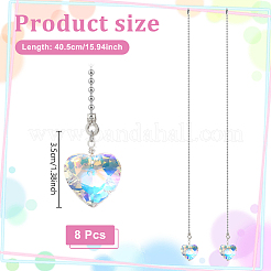 8 Stück Herz-Glas-Charms Deckenventilator-Zugkettenverlängerungen&nbsp;HJEW-NB00241