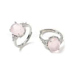 Bagues ouvertes en laiton serties de micro-pavés de zirconiums cubiques et de quartz rose naturel&nbsp;RJEW-T035-01P-L