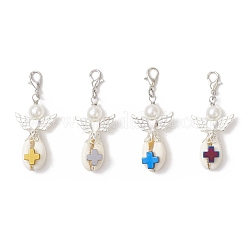 Подвески из синтетического гематита и ракушек каури&nbsp;HJEW-JM03628