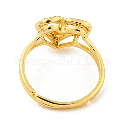 Регулируемые кольца из латуни с микро-паве в форме сердца и стойки для писем для женщин с прозрачным фианитом RJEW-I105-01G-E