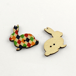Boutons en bois imprimés lapin 2 trou&nbsp;X-BUTT-R031-194