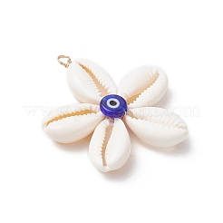 Натуральная ракушка каури с подвесками-лэмпворками синего цвета&nbsp;PALLOY-TA00274