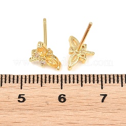 真鍮製 マイクロパヴェ キュービックジルコニア スタッドピアス 女性用  トンボ  カドミウムフリー＆鉛フリー  長持ちメッキ  ラックめっき  18KGP本金メッキ  ゴールド  6.5x9.5mm&nbsp;KK-A305-08G-07
