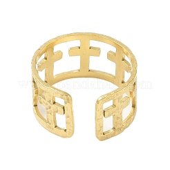 女性用304ステンレススチールオープンカフリング  18KGP本金メッキ  クロス  10.8mm  内径: 調節可能&nbsp;RJEW-C084-03E-G