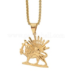 Collane con ciondolo a catena quadra in acciaio inossidabile 304 con leone e sole&nbsp;FS-WG8084C-01