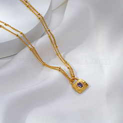 Двухслойные ожерелья с подвеской из нержавеющей стали и фиолетового стекла для женщин MI4484