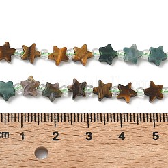 5 スタイルの合成マラカイト、天然ロードナイト、湖北ターコイズ、タイガーアイ、インディアンアゲートのビーズ連売り  スター  シードビーズで  染めと未染色の混合  6x5.5x2.5mm  穴：1mm  約54個/連  15.35''（39cm）〜15.55''（39.5cm）&nbsp;G-D095-A07