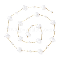 Цепи из нержавеющей стали 304 и АБС-пластика с круглыми и ракушечными бусинами&nbsp;CHS-G048-04G