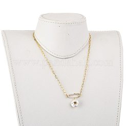 天然パールのペンダントネックレス  シェルパールビーズ付き  真鍮のブローチのパーツと厚紙箱  スターとフラットラウンド  ゴールドカラー  17.71~18.11インチ（45~46cm）&nbsp;NJEW-JN03017-01