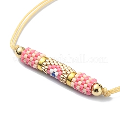 Стеклянная колонна с семенами и браслет со звеньями от сглаза&nbsp;BJEW-MZ00029-02