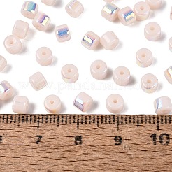 Fgb 不透明色ガラスシードビーズ  虹メッキ  丸い穴  バレル  ミスティローズ  4x3.5mm  穴：0.9~1mm  約3750個/ポンド&nbsp;SEED-Q040-07A-A02