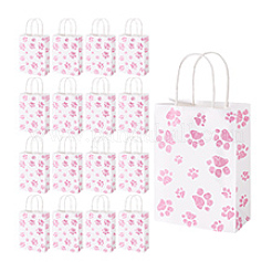 Прямоугольные бумажные пакеты для хранения с рисунком лапы и ручкой ABAG-WH0046-39C