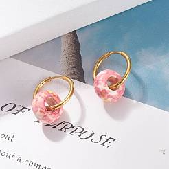 Серьги-кольца Rondelle из натурального океана с белым нефритом&nbsp;EJEW-JE04854