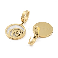 Левая и правая плоские круглые с розой серьги-подвески из нержавеющей стали 304 EJEW-L283-070G