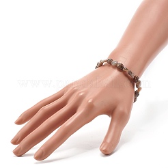 Bracelet extensible de perles de pépites de pierre de soleil noir naturel pour elle&nbsp;BJEW-JB06951-03